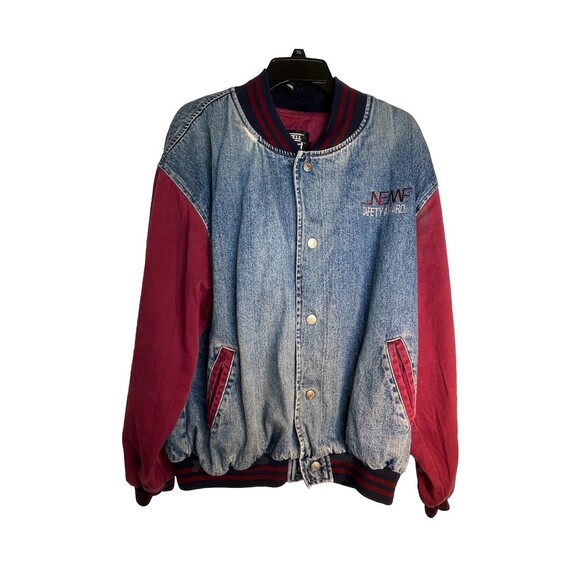 Vintage Hartwell ViaSport Denim Varsity Bomber Jacket Button XL 80s - Picture 1 of 8